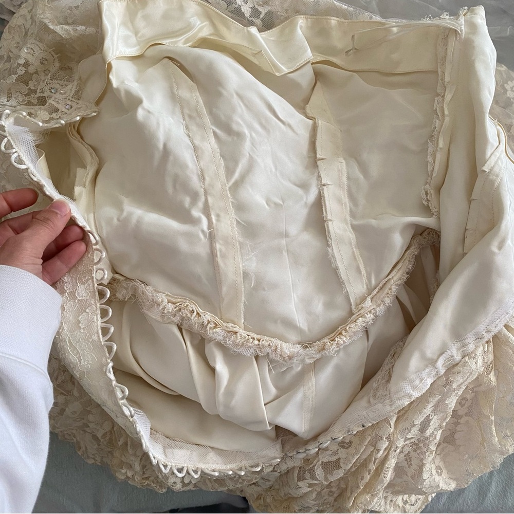 Vintage 40s/50s handmade tulle Fairy Ivory Lace Tiered Layered Wedding Dress XS - Picture 6 of 15